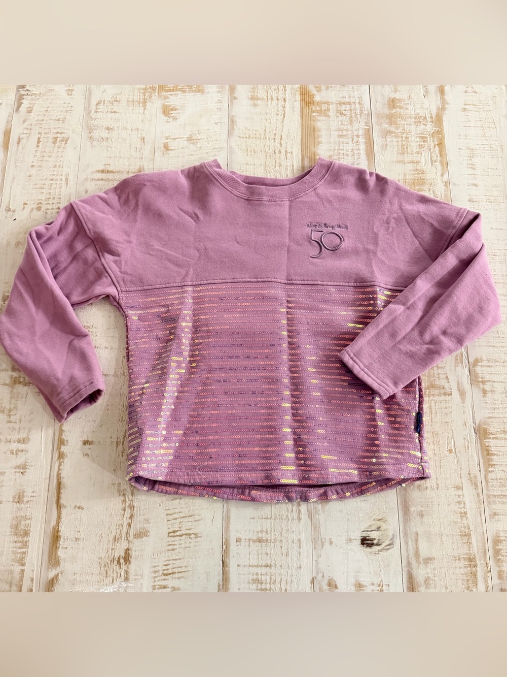 Disney Spirit Jersey Girl’s XL (14) Lilac Sequin Stripe Sweatshirt WDW 50th